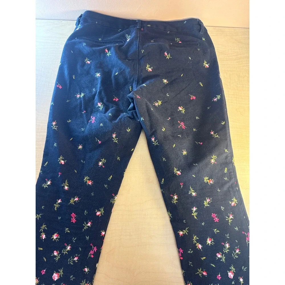Old Navy Pixie Kids Mid-Rise Floral Rose Black Slim Tapered Pants Size 8
